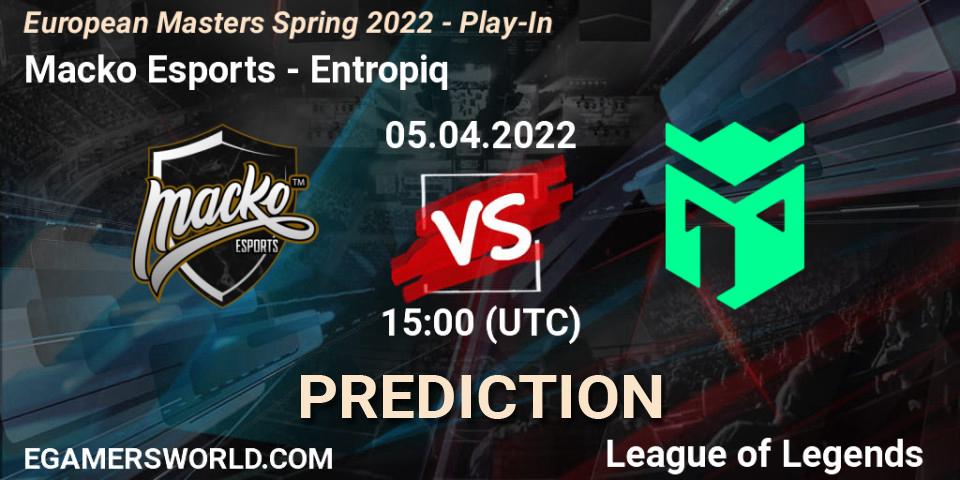 Macko Esports vs Entropiq: Betting TIp, Match Prediction. 05.04.2022 at 15:00. LoL, European Masters Spring 2022 - Play-In