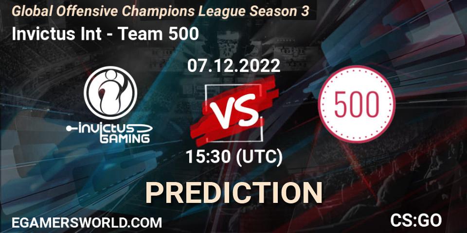 Invictus Int vs Team 500: Betting TIp, Match Prediction. 07.12.22. CS2 (CS:GO), Global Offensive Champions League Season 3