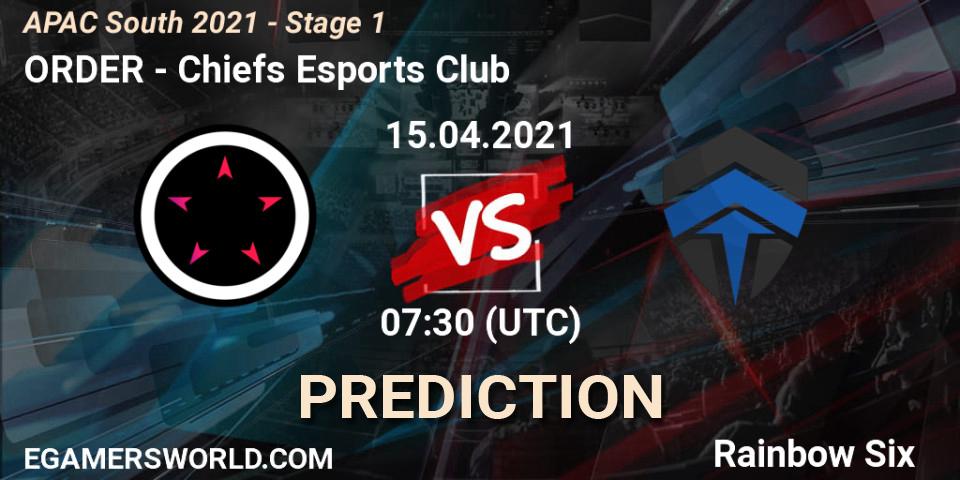 ORDER vs Chiefs Esports Club: Betting TIp, Match Prediction. 15.04.2021 at 07:30. Rainbow Six, APAC South 2021 - Stage 1