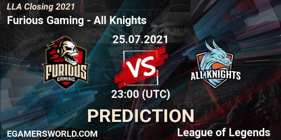 Furious Gaming vs All Knights: Betting TIp, Match Prediction. 25.07.21. LoL, LLA Closing 2021