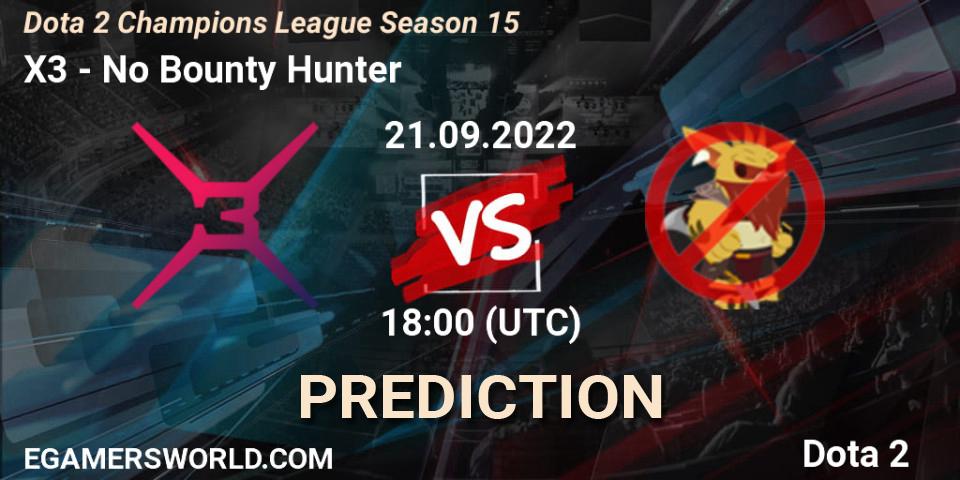 X3 vs No Bounty Hunter: Betting TIp, Match Prediction. 21.09.2022 at 18:59. Dota 2, Dota 2 Champions League Season 15
