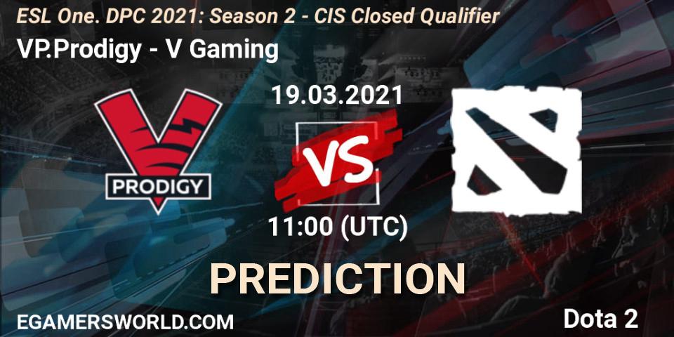 VP.Prodigy vs V Gaming: Betting TIp, Match Prediction. 19.03.2021 at 11:00. Dota 2, ESL One. DPC 2021: Season 2 - CIS Closed Qualifier