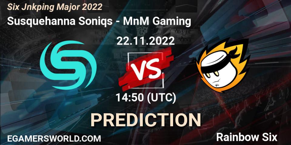 Susquehanna Soniqs vs MnM Gaming: Betting TIp, Match Prediction. 22.11.2022 at 14:50. Rainbow Six, Six Jönköping Major 2022