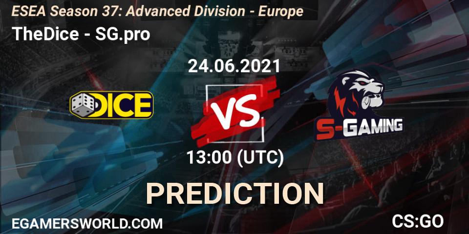 TheDice vs SG.pro: Betting TIp, Match Prediction. 24.06.21. CS2 (CS:GO), ESEA Season 37: Advanced Division - Europe