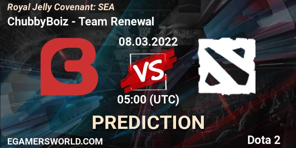 ChubbyBoiz vs Team Renewal: Betting TIp, Match Prediction. 08.03.2022 at 05:10. Dota 2, Royal Jelly Covenant: SEA