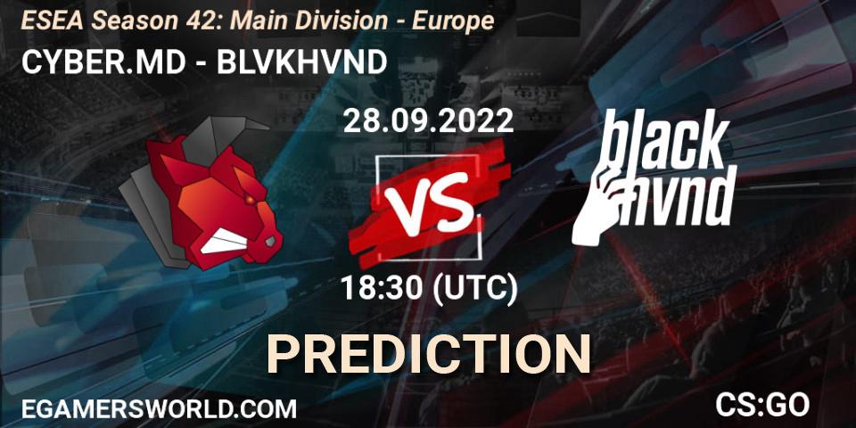 CYBER.MD vs BLVKHVND: Betting TIp, Match Prediction. 28.09.2022 at 18:30. Counter-Strike (CS2), ESEA Season 42: Main Division - Europe