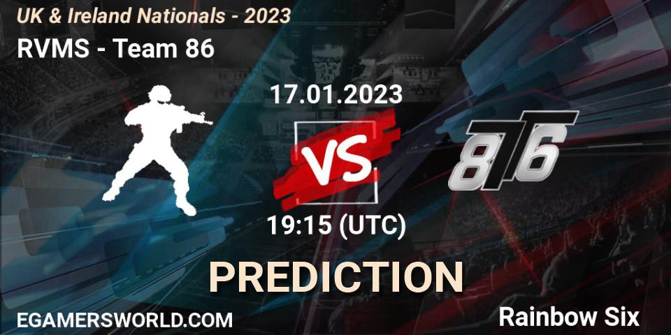 RVMS vs Team 86: Betting TIp, Match Prediction. 17.01.2023 at 19:15. Rainbow Six, UK & Ireland Nationals - 2023
