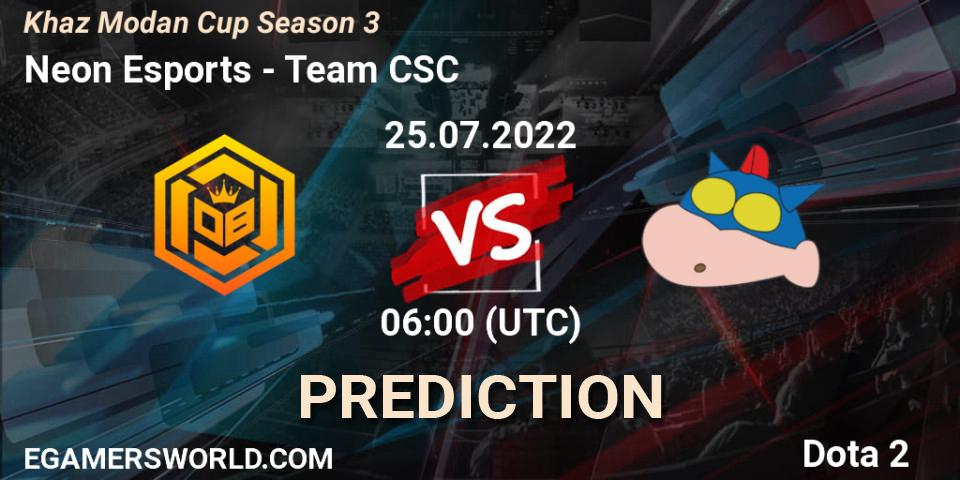 Neon Esports vs Team CSC: Betting TIp, Match Prediction. 25.07.2022 at 06:12. Dota 2, Khaz Modan Cup Season 3