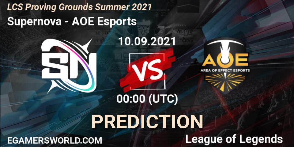 Supernova vs AOE Esports: Betting TIp, Match Prediction. 12.09.2021 at 00:00. LoL, LCS Proving Grounds Summer 2021