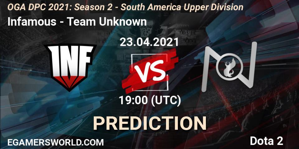 Infamous vs Team Unknown: Betting TIp, Match Prediction. 23.04.2021 at 19:04. Dota 2, OGA DPC 2021: Season 2 - South America Upper Division