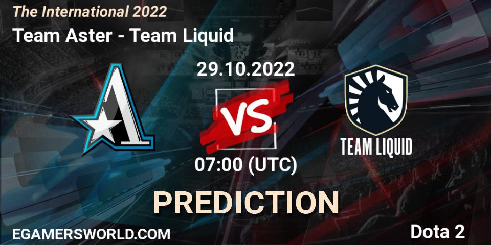 Team Aster vs Team Liquid: Betting TIp, Match Prediction. 29.10.2022 at 04:22. Dota 2, The International 2022