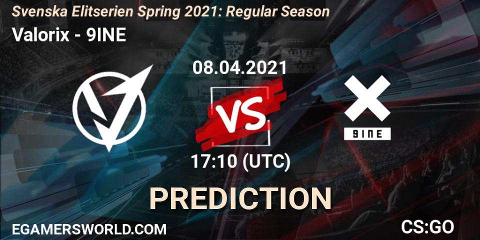 Valorix vs 9INE: Betting TIp, Match Prediction. 08.04.21. CS2 (CS:GO), Svenska Elitserien Spring 2021: Regular Season