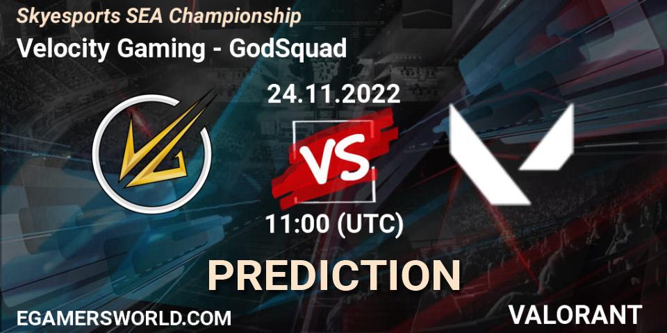Velocity Gaming vs GodSquad: Betting TIp, Match Prediction. 24.11.2022 at 11:10. VALORANT, Skyesports SEA Championship