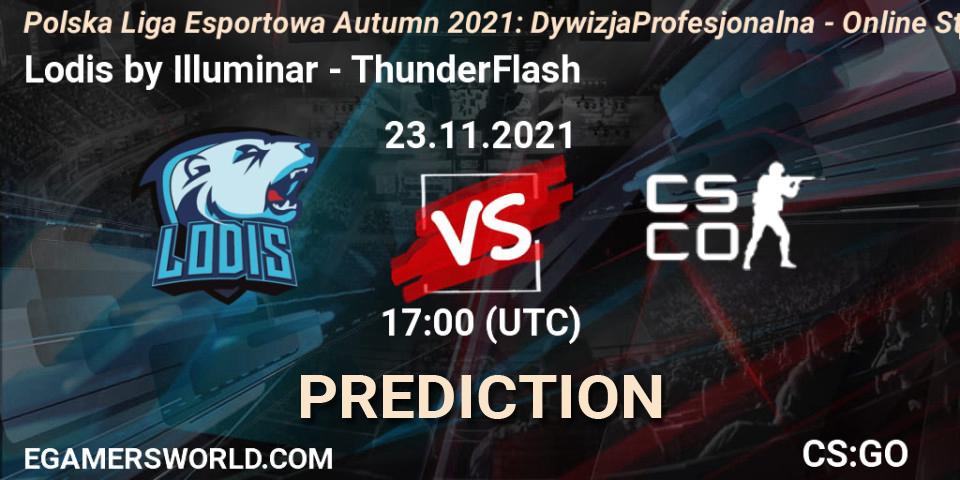 Lodis by Illuminar vs ThunderFlash: Betting TIp, Match Prediction. 23.11.2021 at 17:00. Counter-Strike (CS2), Polska Liga Esportowa Autumn 2021: Dywizja Profesjonalna - Online Stage