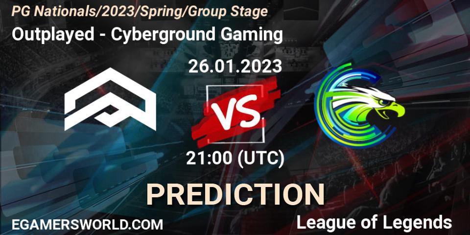 Outplayed vs Cyberground Gaming: Betting TIp, Match Prediction. 26.01.2023 at 18:00. LoL, PG Nationals Spring 2023 - Group Stage