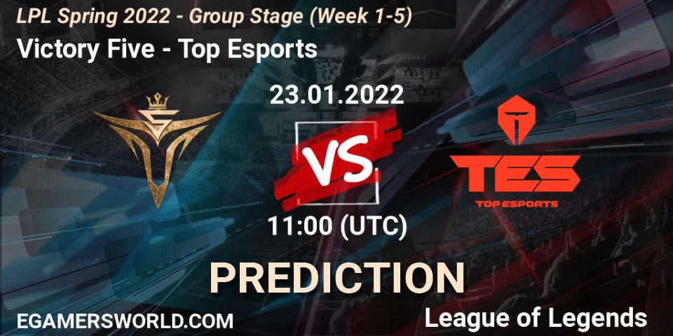 Victory Five vs Top Esports: Betting TIp, Match Prediction. 23.01.2022 at 11:00. LoL, LPL Spring 2022 - Group Stage (Week 1-5)