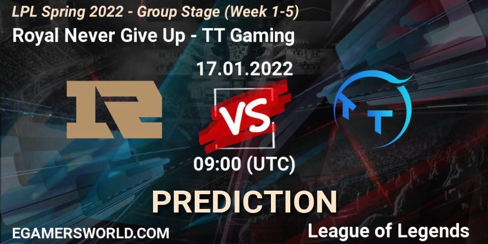 Royal Never Give Up vs TT Gaming: Betting TIp, Match Prediction. 17.01.22. LoL, LPL Spring 2022 - Group Stage (Week 1-5)