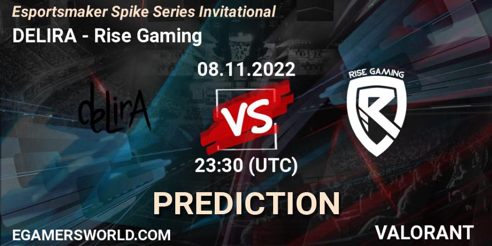 DELIRA vs Rise Gaming: Betting TIp, Match Prediction. 09.11.2022 at 01:00. VALORANT, Esportsmaker Spike Series Invitational