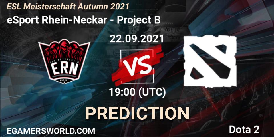 eSport Rhein-Neckar vs Project B: Betting TIp, Match Prediction. 22.09.2021 at 19:07. Dota 2, ESL Meisterschaft Autumn 2021