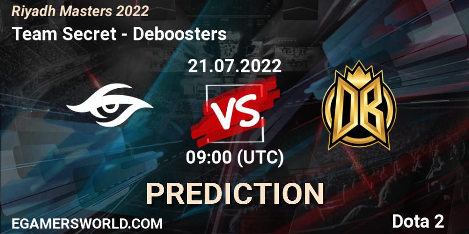 Team Secret vs Deboosters: Betting TIp, Match Prediction. 21.07.2022 at 09:02. Dota 2, Riyadh Masters 2022