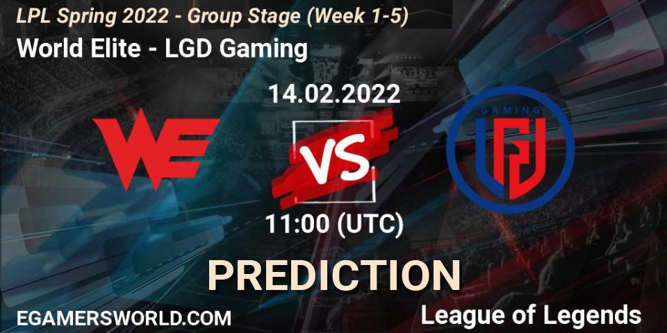 World Elite vs LGD Gaming: Betting TIp, Match Prediction. 14.02.2022 at 12:00. LoL, LPL Spring 2022 - Group Stage (Week 1-5)