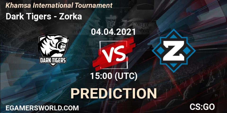 Dark Tigers vs Zorka: Betting TIp, Match Prediction. 04.04.2021 at 15:00. Counter-Strike (CS2), Khamsa International Tournament