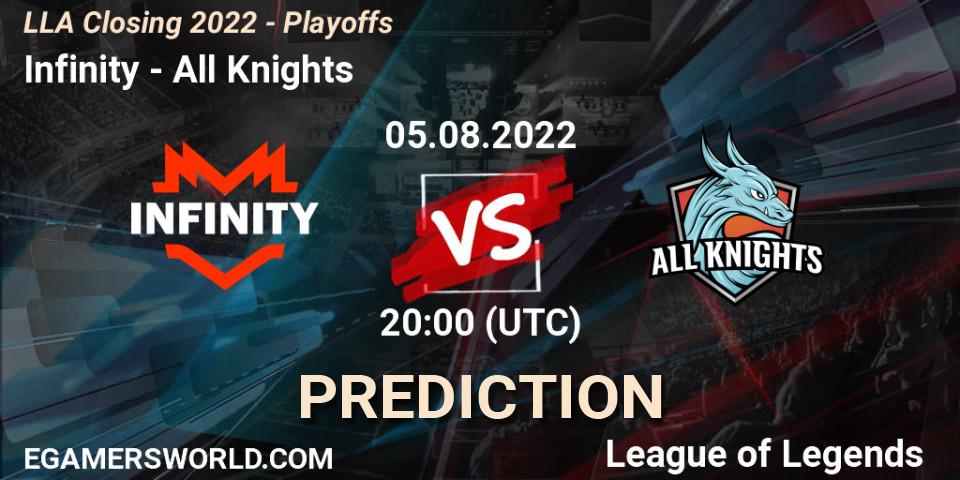 Infinity vs All Knights: Betting TIp, Match Prediction. 05.08.22. LoL, LLA Closing 2022 - Playoffs