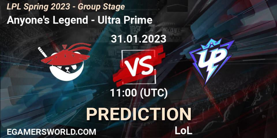 Anyone's Legend vs Ultra Prime: Betting TIp, Match Prediction. 31.01.23. LoL, LPL Spring 2023 - Group Stage