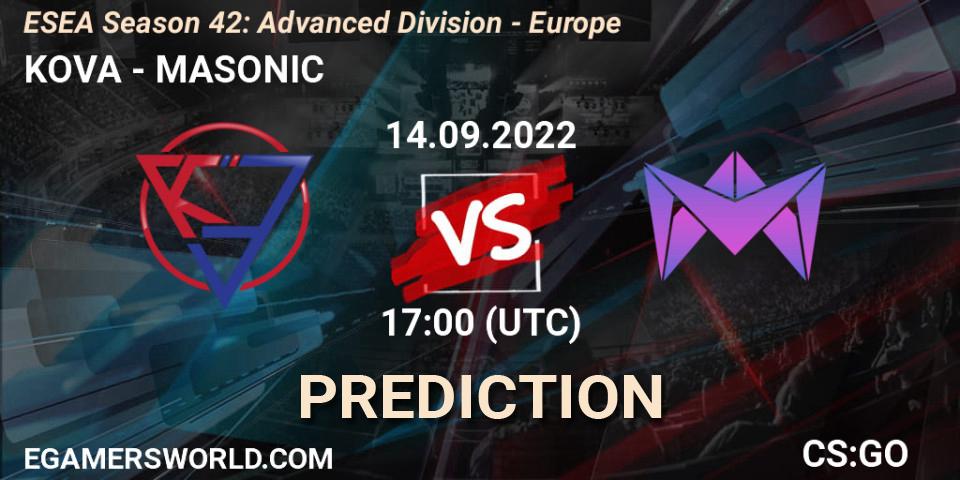 KOVA vs MASONIC: Betting TIp, Match Prediction. 14.09.22. CS2 (CS:GO), ESEA Season 42: Advanced Division - Europe