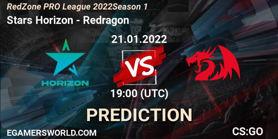 Stars Horizon vs Redragon: Betting TIp, Match Prediction. 21.01.2022 at 22:30. Counter-Strike (CS2), RedZone PRO League 2022 Season 1