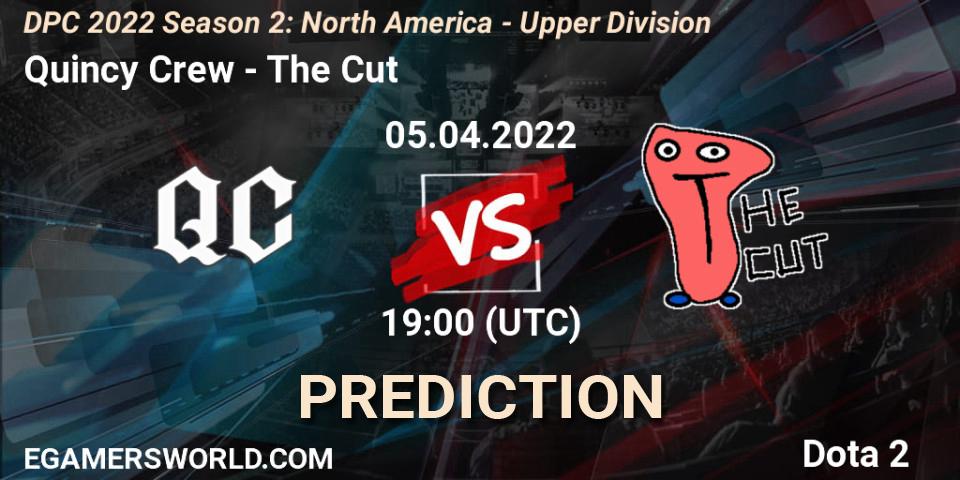 Quincy Crew vs The Cut: Betting TIp, Match Prediction. 05.04.2022 at 21:59. Dota 2, DPC 2021/2022 Tour 2 (Season 2): NA Division I (Upper) - ESL One Spring 2022