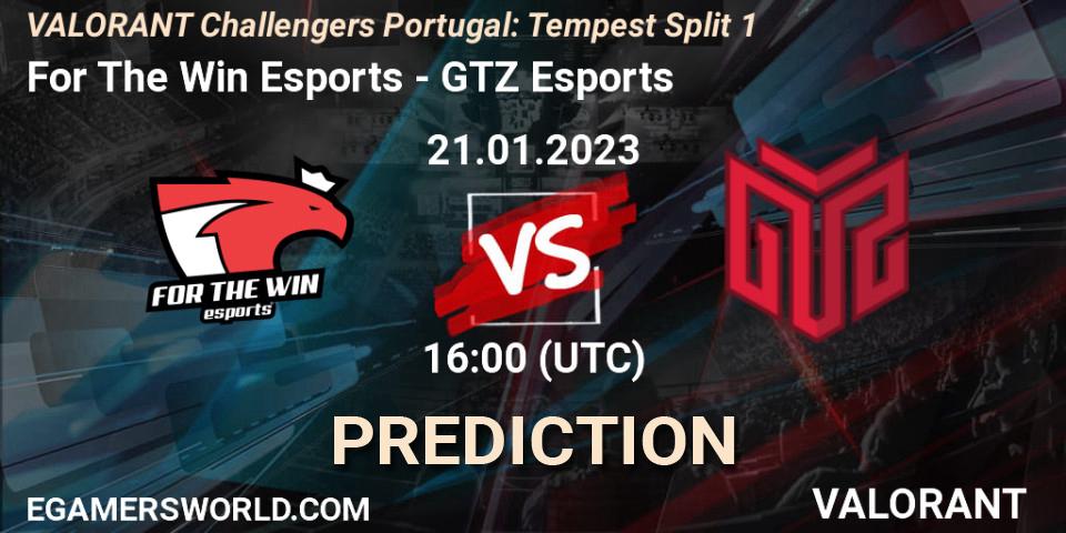 For The Win Esports vs GTZ Esports: Betting TIp, Match Prediction. 21.01.2023 at 16:10. VALORANT, VALORANT Challengers 2023 Portugal: Tempest Split 1