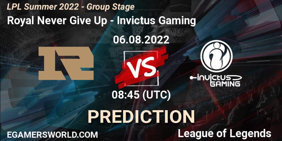 Royal Never Give Up vs Invictus Gaming: Betting TIp, Match Prediction. 06.08.22. LoL, LPL Summer 2022 - Group Stage