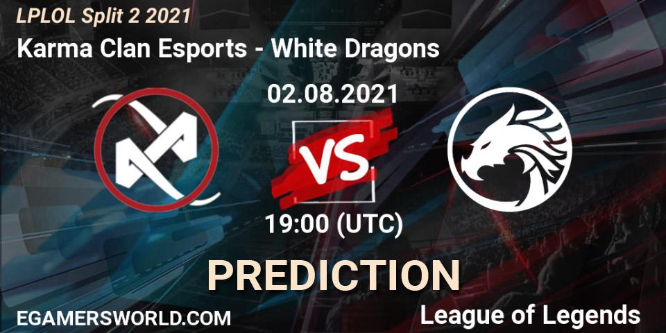 Karma Clan Esports vs White Dragons: Betting TIp, Match Prediction. 02.08.2021 at 19:00. LoL, LPLOL Split 2 2021