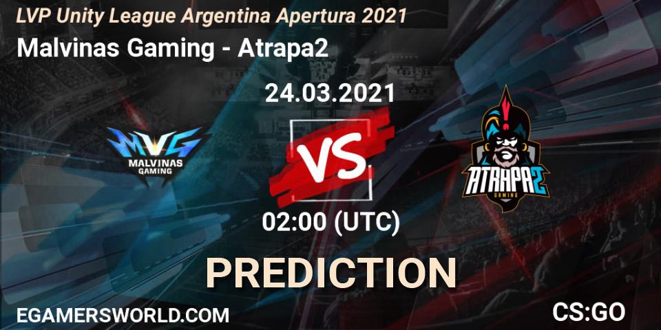 Malvinas Gaming vs Atrapa2: Betting TIp, Match Prediction. 24.03.21. CS2 (CS:GO), LVP Unity League Argentina Apertura 2021