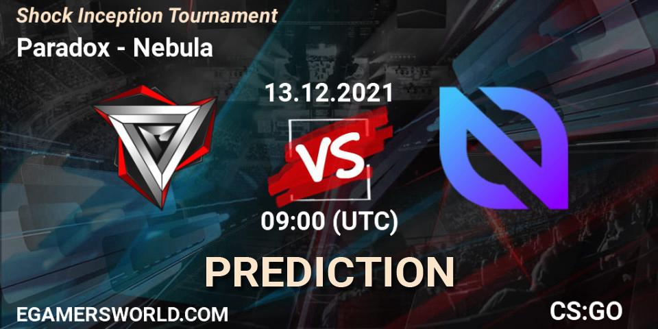 Paradox vs Nebula: Betting TIp, Match Prediction. 13.12.2021 at 09:00. Counter-Strike (CS2), Shock Inception Tournament