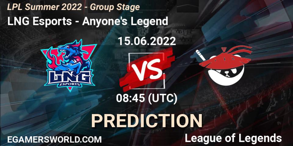 LNG Esports vs Anyone's Legend: Betting TIp, Match Prediction. 15.06.22. LoL, LPL Summer 2022 - Group Stage