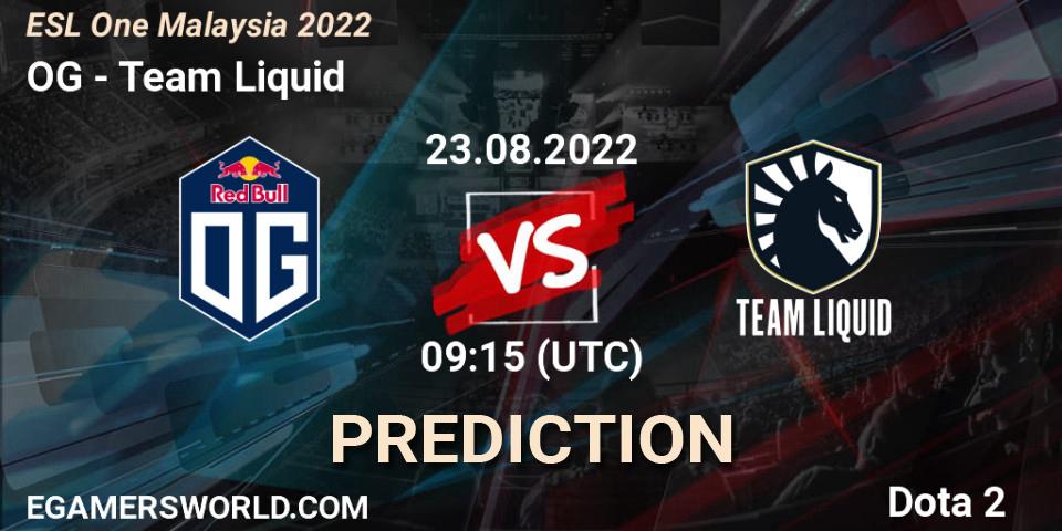 OG vs Team Liquid: Betting TIp, Match Prediction. 23.08.2022 at 09:15. Dota 2, ESL One Malaysia 2022