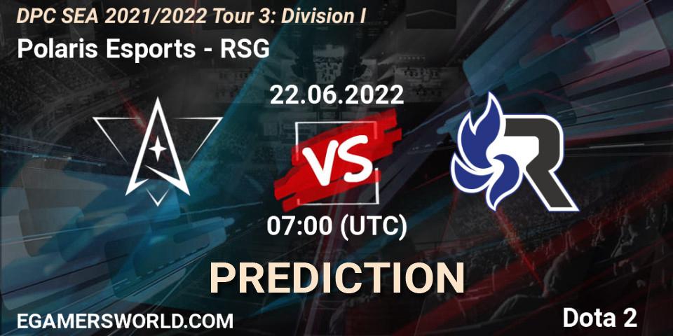 Polaris Esports vs RSG: Betting TIp, Match Prediction. 22.06.2022 at 07:07. Dota 2, DPC SEA 2021/2022 Tour 3: Division I