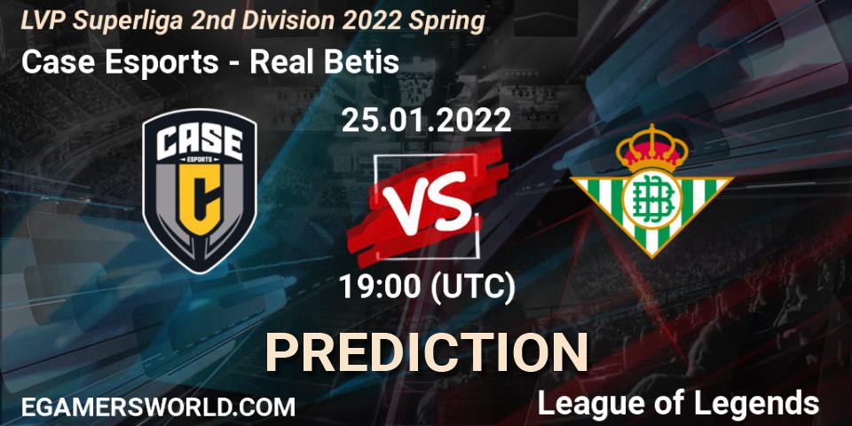 Case Esports vs Real Betis: Betting TIp, Match Prediction. 25.01.2022 at 20:00. LoL, LVP Superliga 2nd Division 2022 Spring