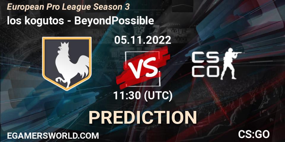 los kogutos vs BeyondPossible: Betting TIp, Match Prediction. 05.11.2022 at 11:30. Counter-Strike (CS2), European Pro League Season 3