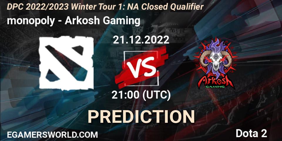 monopoly vs Arkosh Gaming: Betting TIp, Match Prediction. 21.12.22. Dota 2, DPC 2022/2023 Winter Tour 1: NA Closed Qualifier