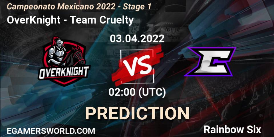 OverKnight vs Team Cruelty: Betting TIp, Match Prediction. 03.04.2022 at 02:00. Rainbow Six, Campeonato Mexicano 2022 - Stage 1