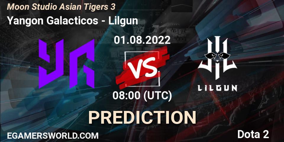 Yangon Galacticos vs Lilgun: Betting TIp, Match Prediction. 01.08.2022 at 08:05. Dota 2, Moon Studio Asian Tigers 3