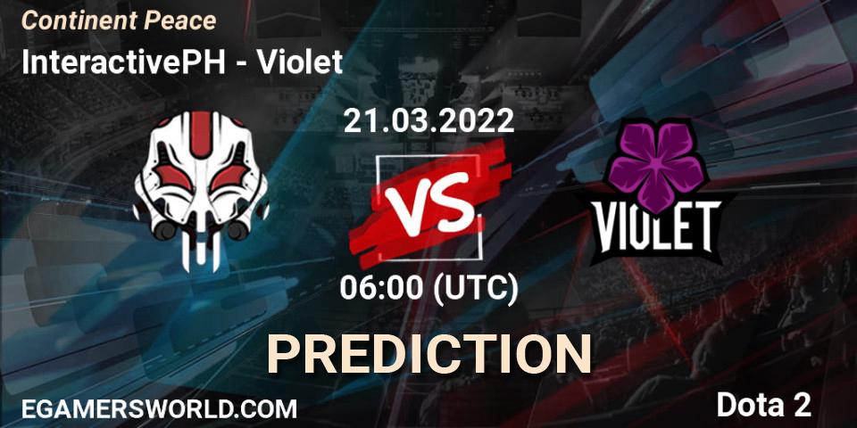 InteractivePH vs Violet: Betting TIp, Match Prediction. 21.03.2022 at 06:19. Dota 2, Continent Peace