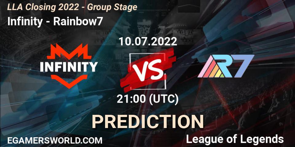 Infinity vs Rainbow7: Betting TIp, Match Prediction. 10.07.22. LoL, LLA Closing 2022 - Group Stage