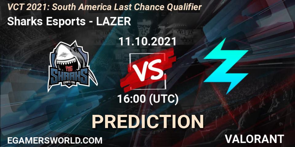 Sharks Esports vs LAZER: Betting TIp, Match Prediction. 11.10.2021 at 16:00. VALORANT, VCT 2021: South America Last Chance Qualifier