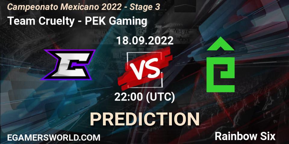 Team Cruelty vs PÊEK Gaming: Betting TIp, Match Prediction. 18.09.2022 at 22:00. Rainbow Six, Campeonato Mexicano 2022 - Stage 3