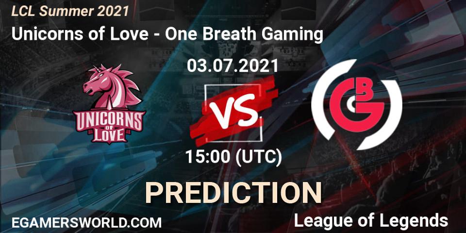 Unicorns of Love vs One Breath Gaming: Betting TIp, Match Prediction. 03.07.2021 at 15:00. LoL, LCL Summer 2021