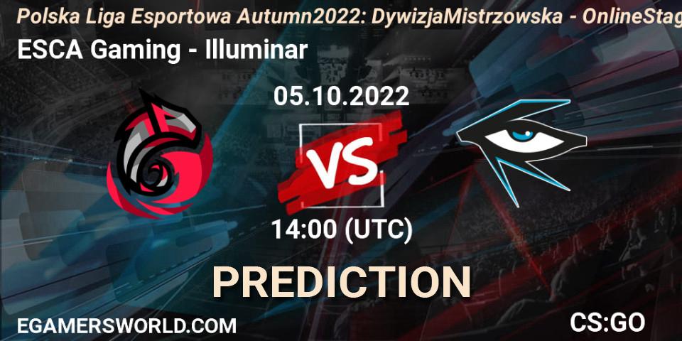 ESCA Gaming vs Illuminar: Betting TIp, Match Prediction. 09.11.2022 at 15:30. Counter-Strike (CS2), Polska Liga Esportowa Autumn 2022: Dywizja Mistrzowska - Online Stage